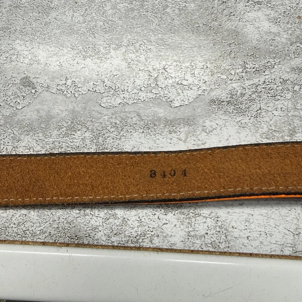 Panhandle Slim Western Belt 30 Black Leather Heart Stitch Orange Trim Buckle